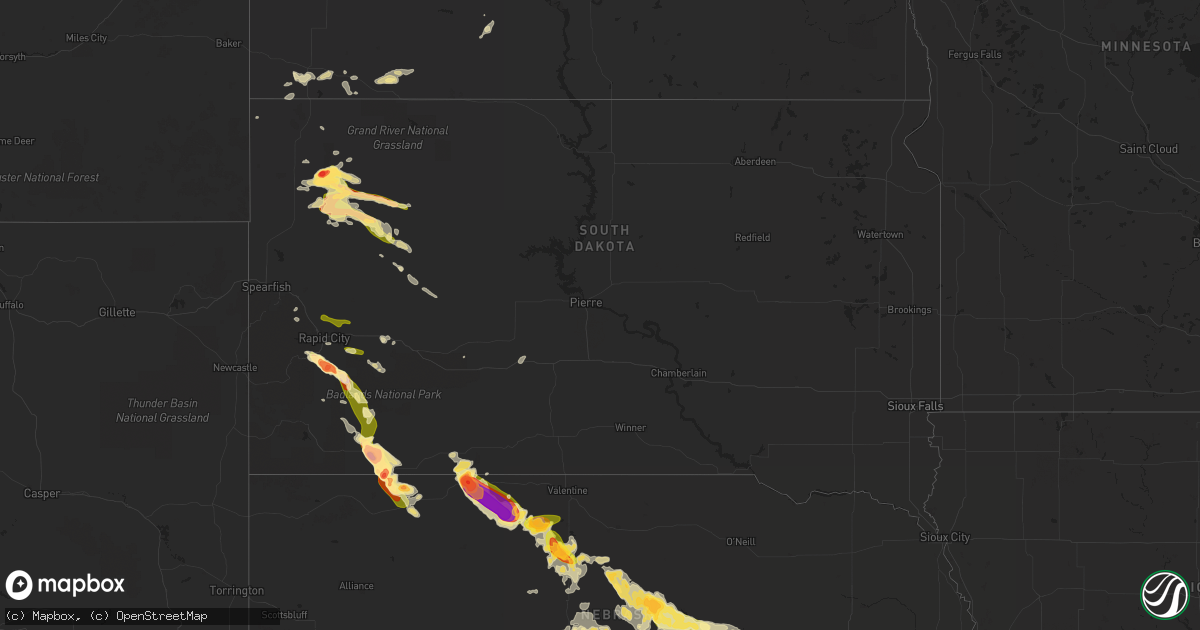 Hail map in South Dakota on August 17, 2014