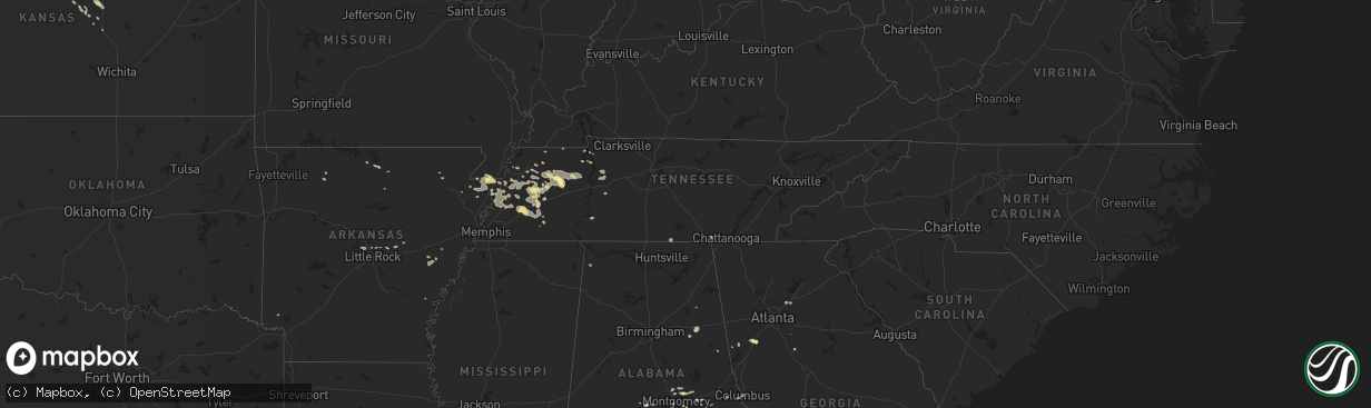 Hail map in Tennessee on August 17, 2014