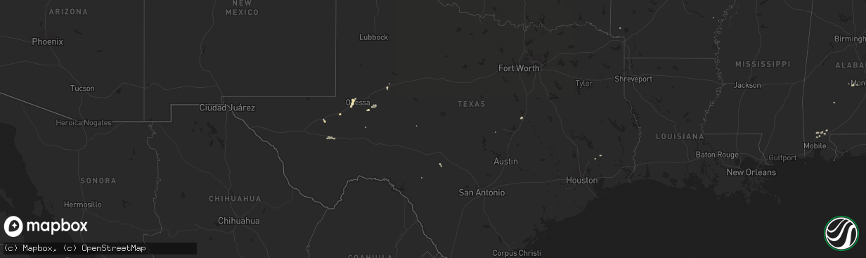 Hail map in Texas on August 17, 2014