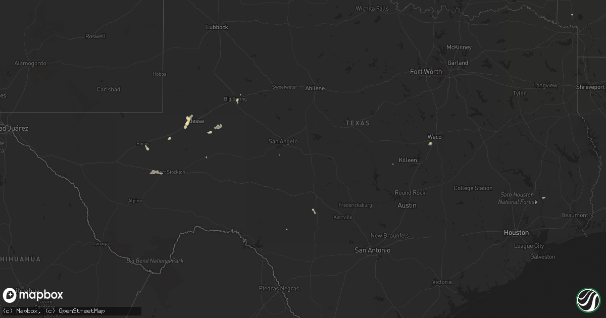 Hail map in Texas on August 17, 2014