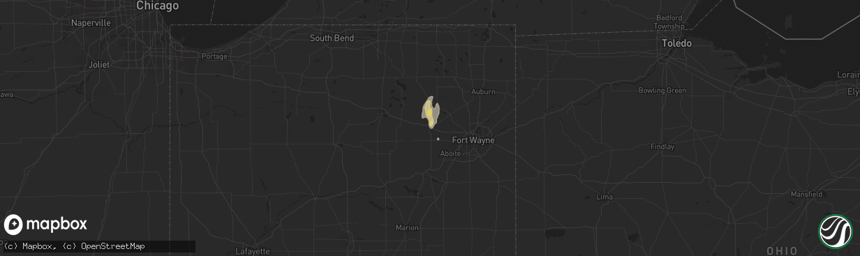 Hail map in Columbia City, IN on August 17, 2015