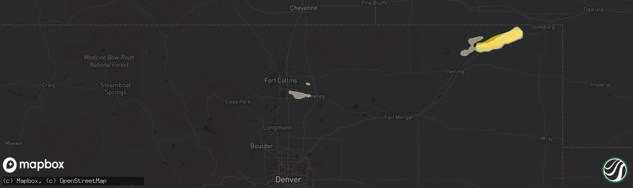 Hail map in Greeley, CO on August 17, 2015