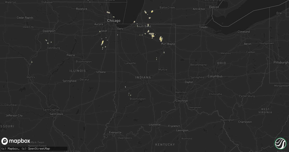 Hail map in Indiana on August 17, 2015