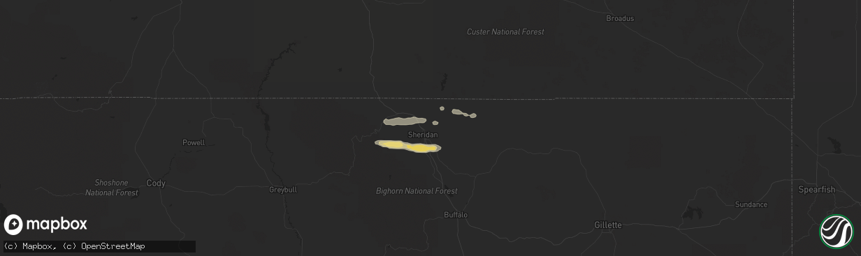 Hail map in Sheridan, WY on August 17, 2015