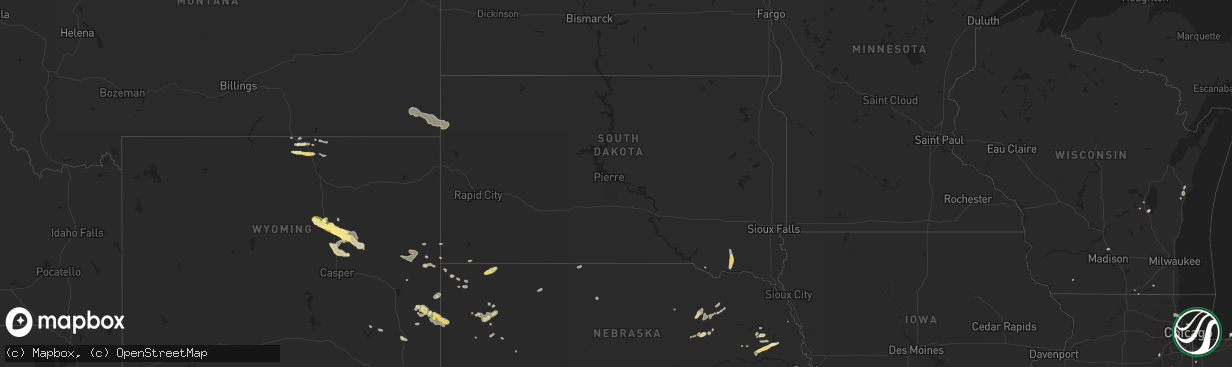 Hail map in South Dakota on August 17, 2015