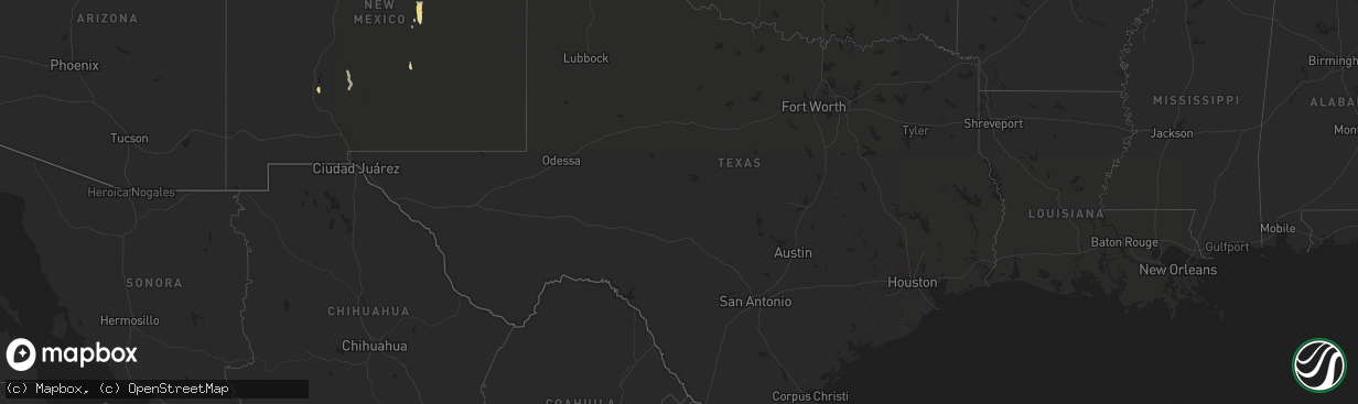 Hail map in Texas on August 17, 2015