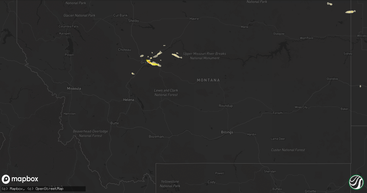 Hail map in Montana on August 17, 2016
