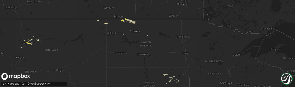 Hail map in North Dakota on August 17, 2016