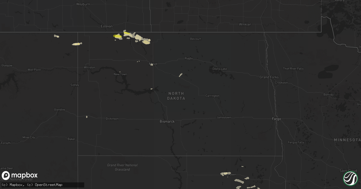 Hail map in North Dakota on August 17, 2016