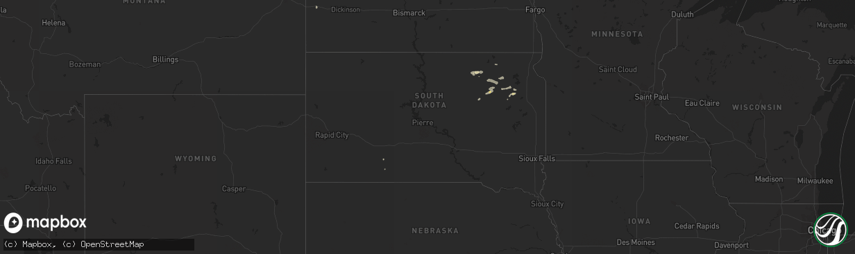 Hail map in South Dakota on August 17, 2016