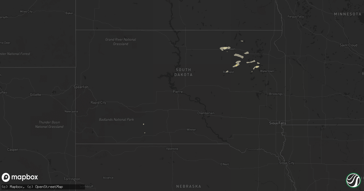 Hail map in South Dakota on August 17, 2016