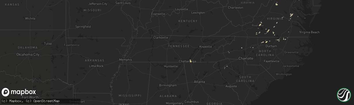 Hail map in Tennessee on August 17, 2016