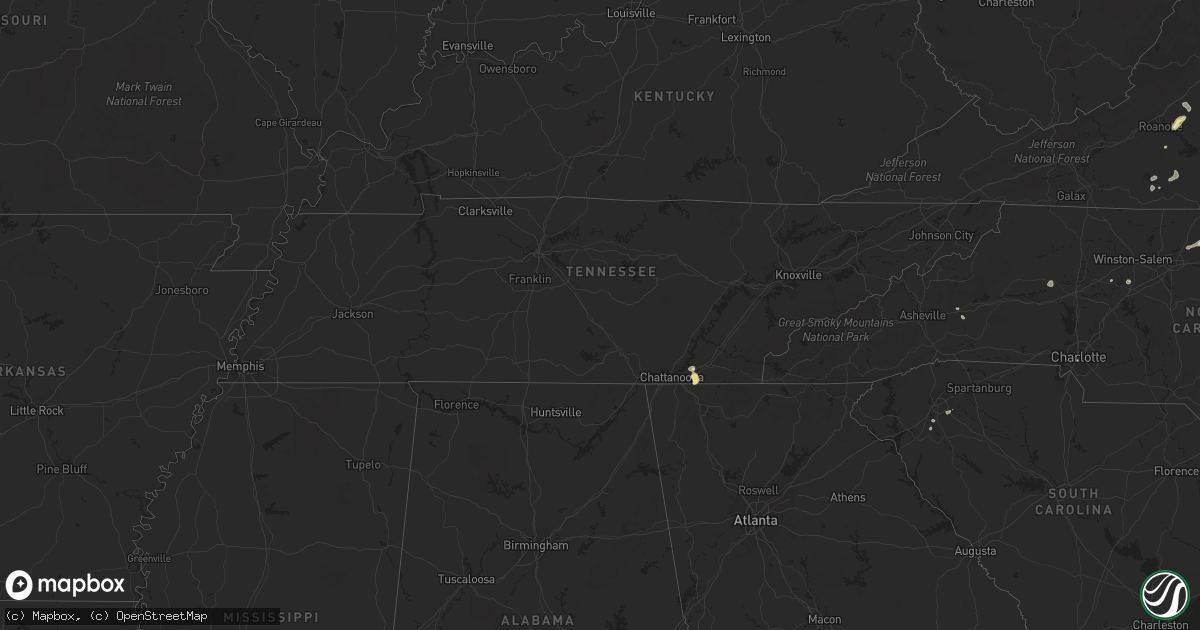 Hail map in Tennessee on August 17, 2016