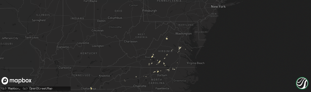 Hail map in Virginia on August 17, 2016