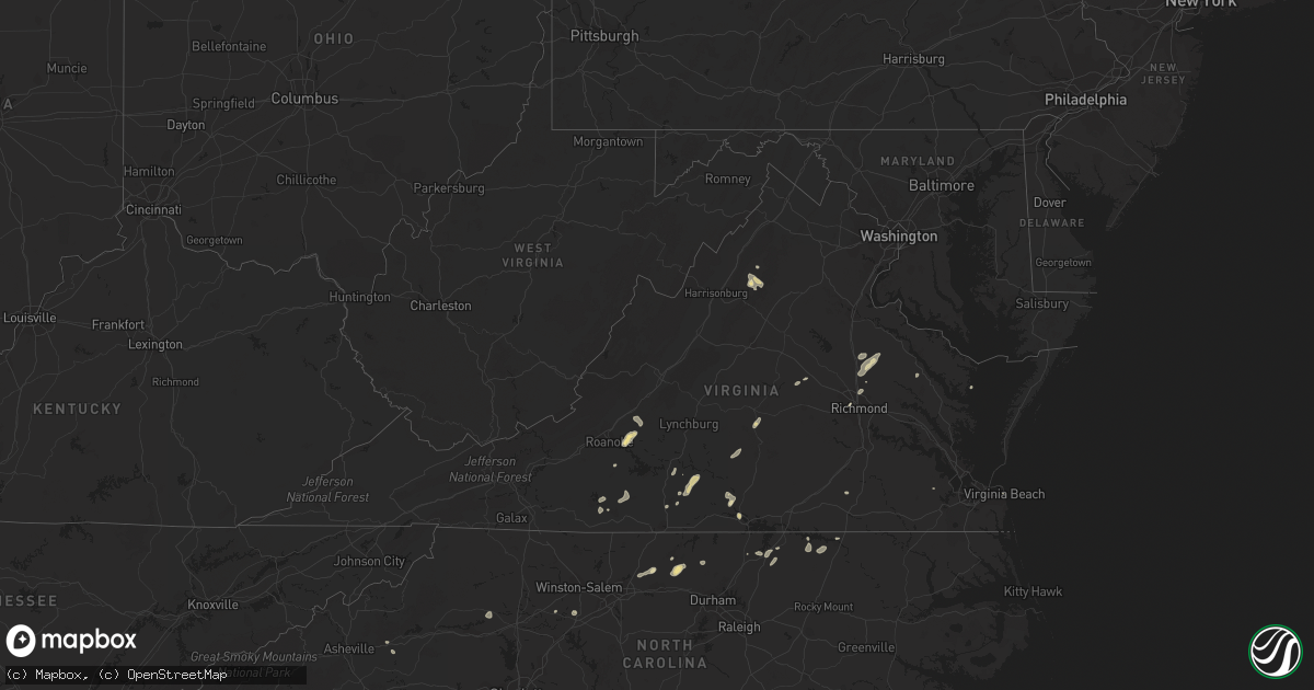 Hail map in Virginia on August 17, 2016