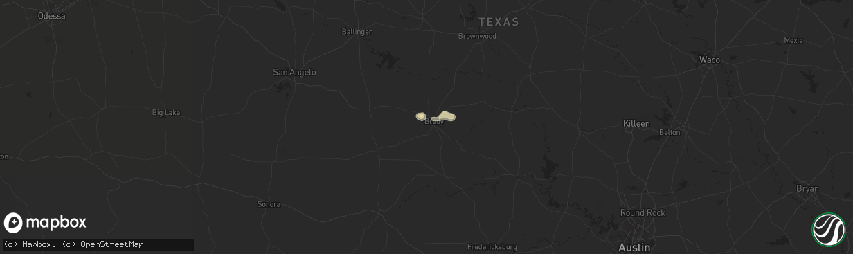 Hail map in Brady, TX on August 17, 2017