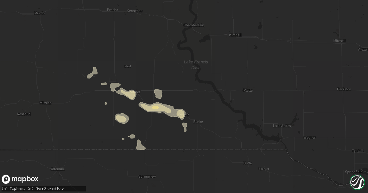 Hail map in Gregory, SD on August 17, 2017