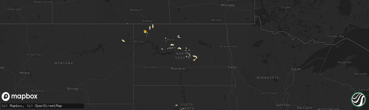 Hail map in North Dakota on August 17, 2017