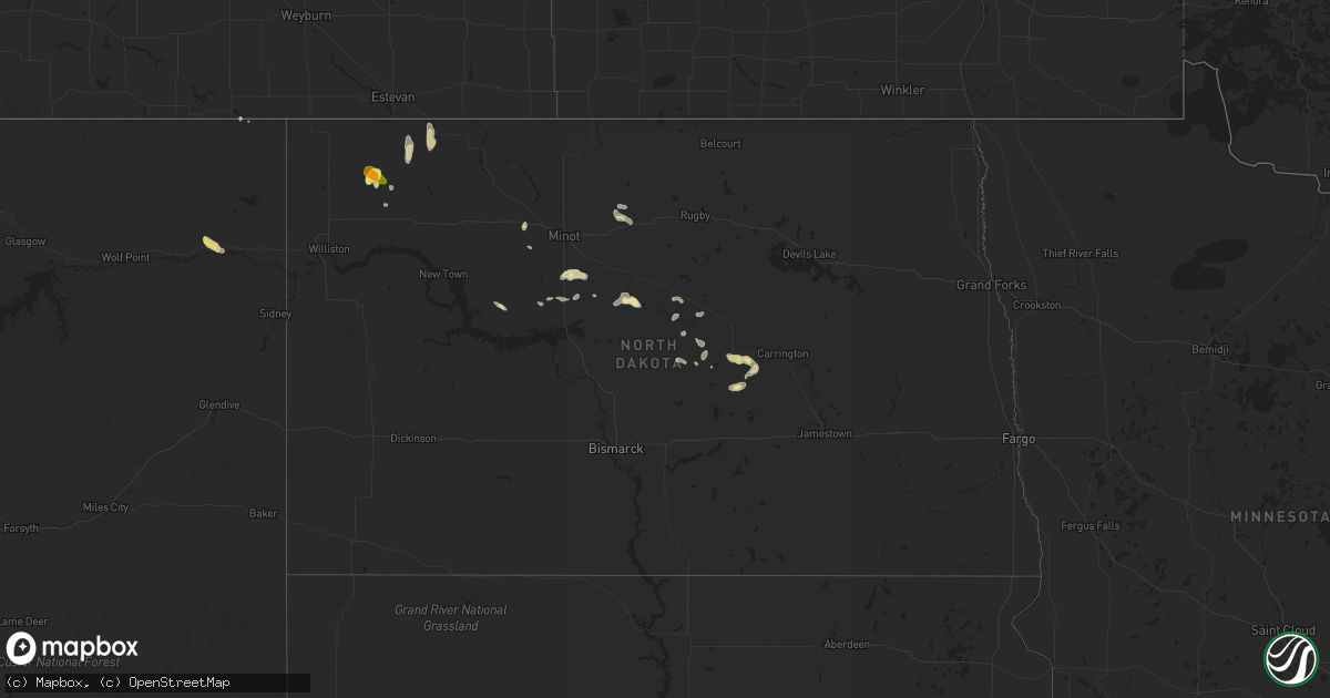 Hail map in North Dakota on August 17, 2017