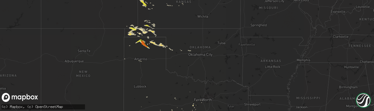 Hail map in Oklahoma on August 17, 2017