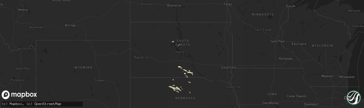 Hail map in South Dakota on August 17, 2017