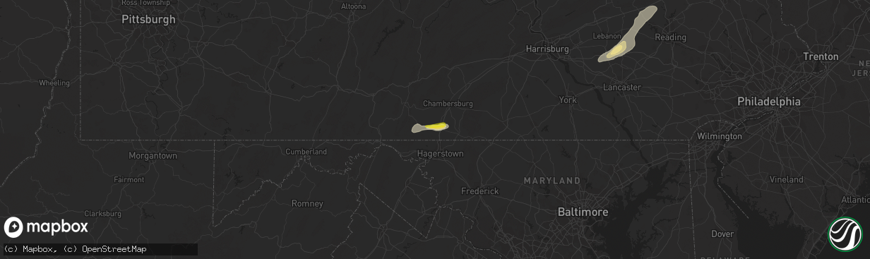 Hail map in Greencastle, PA on August 17, 2018