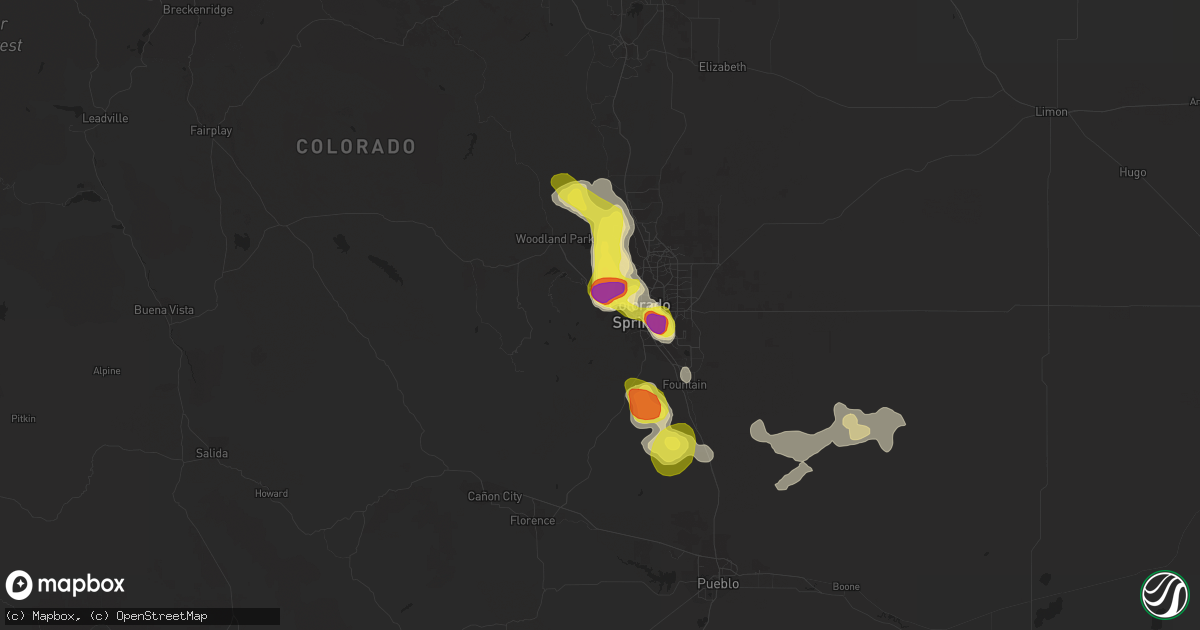 Hail map in Manitou Springs, CO on August 17, 2018