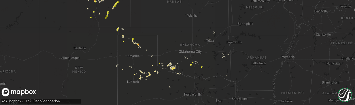 Hail map in Oklahoma on August 17, 2018