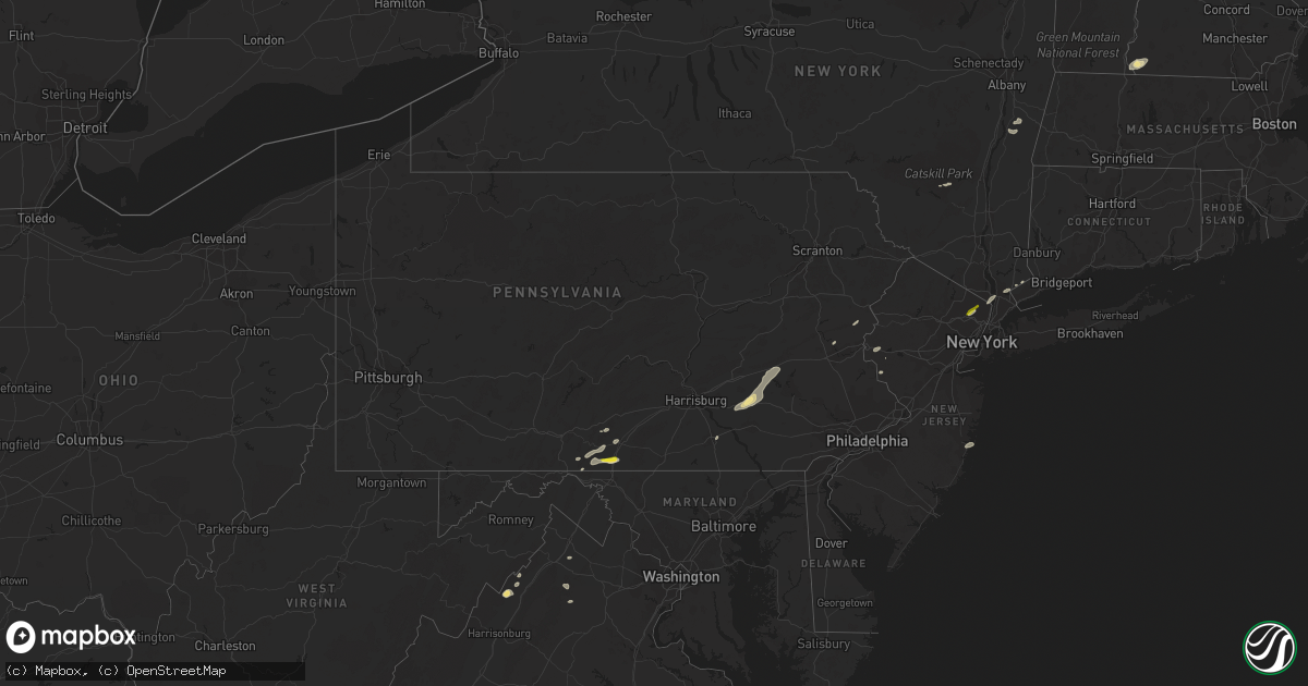 Hail map in Pennsylvania on August 17, 2018