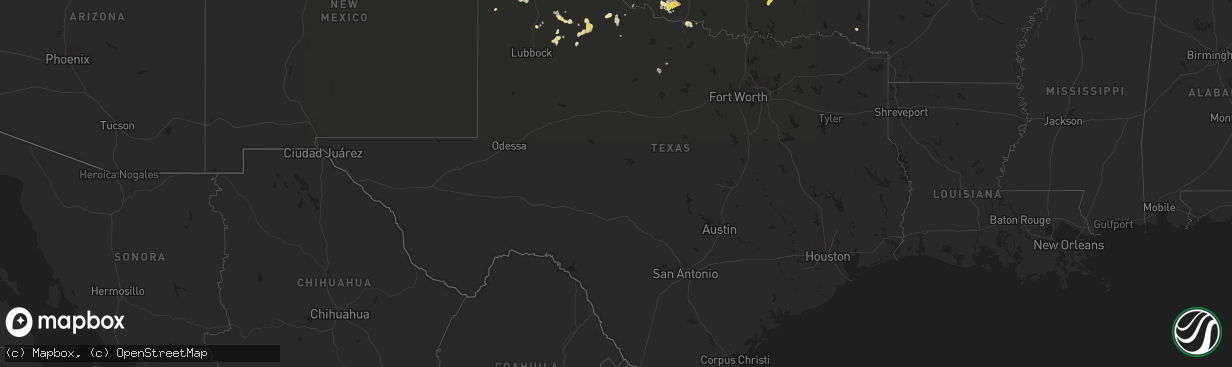 Hail map in Texas on August 17, 2018