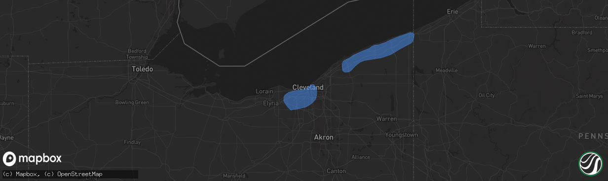 Hail map in Cleveland, OH on August 17, 2019