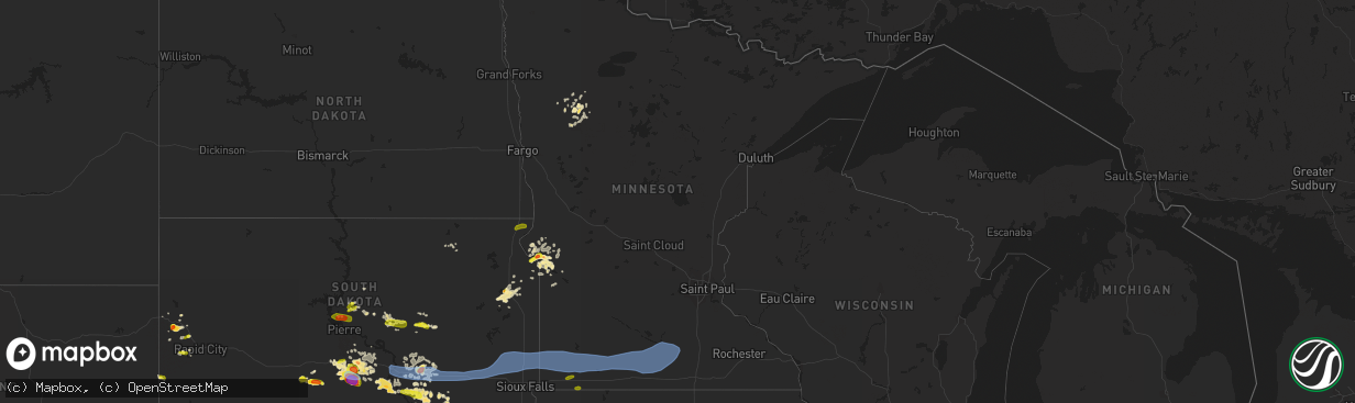 Hail map in Minnesota on August 17, 2019