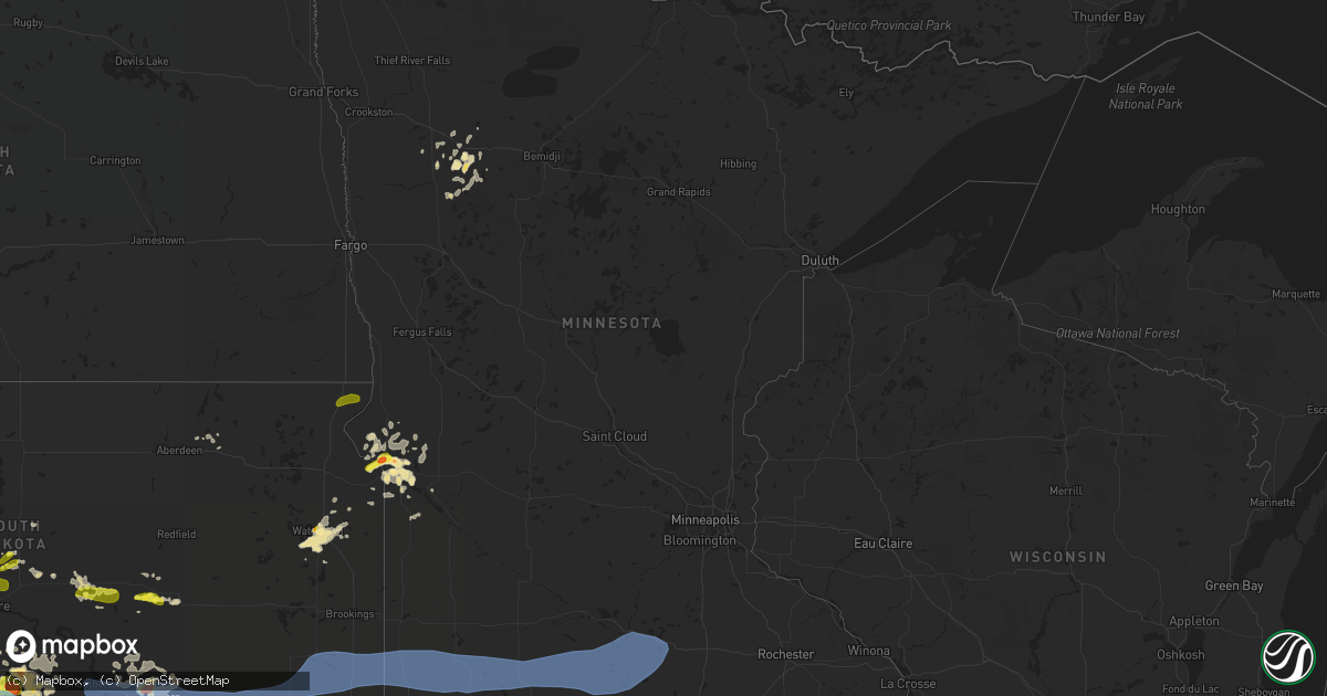 Hail map in Minnesota on August 17, 2019