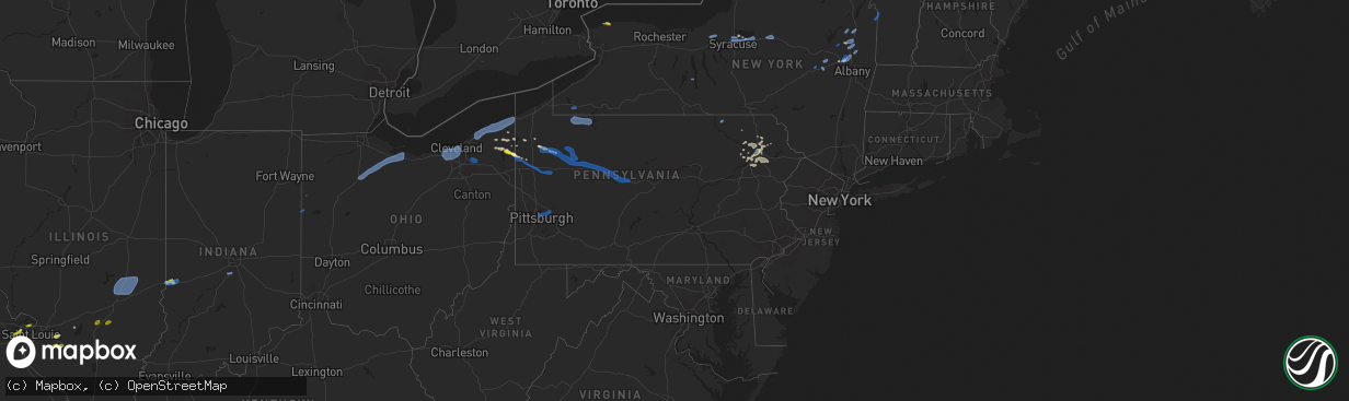 Hail map in Pennsylvania on August 17, 2019