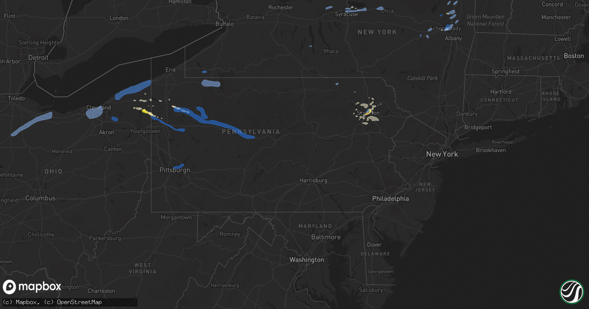 Hail map in Pennsylvania on August 17, 2019