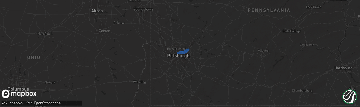 Hail map in Pittsburgh, PA on August 17, 2019