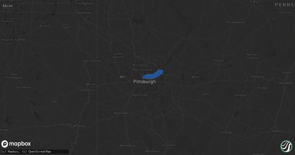 Hail map in Pittsburgh, PA on August 17, 2019
