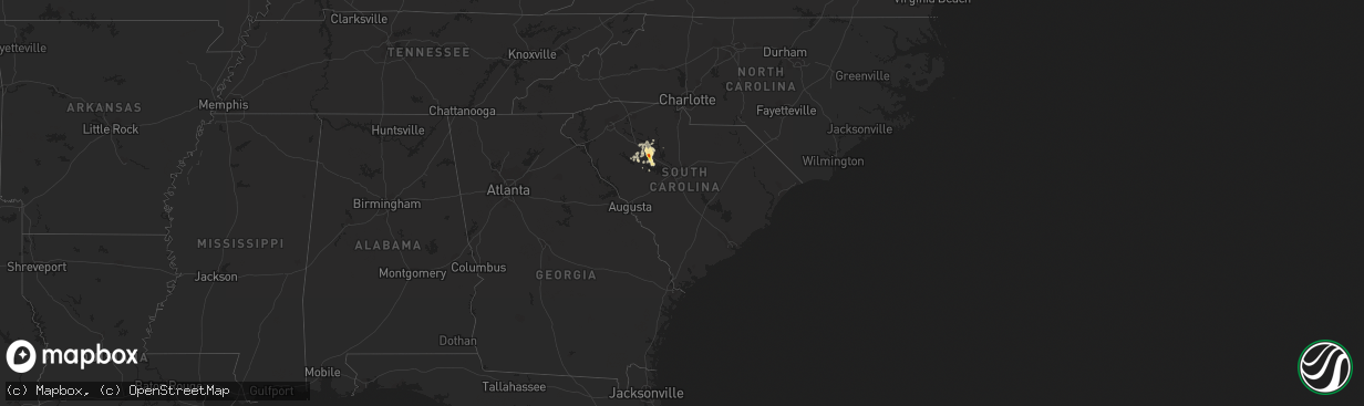 Hail map in South Carolina on August 17, 2019