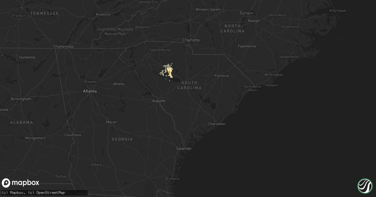 Hail map in South Carolina on August 17, 2019