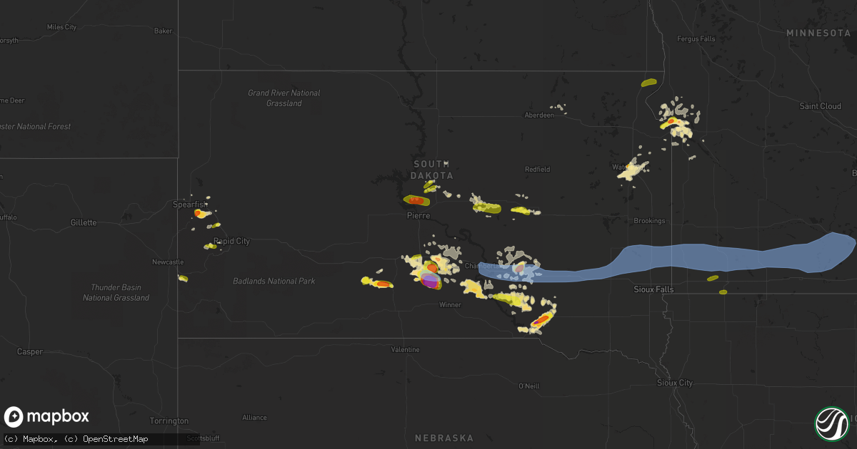 Hail map in South Dakota on August 17, 2019