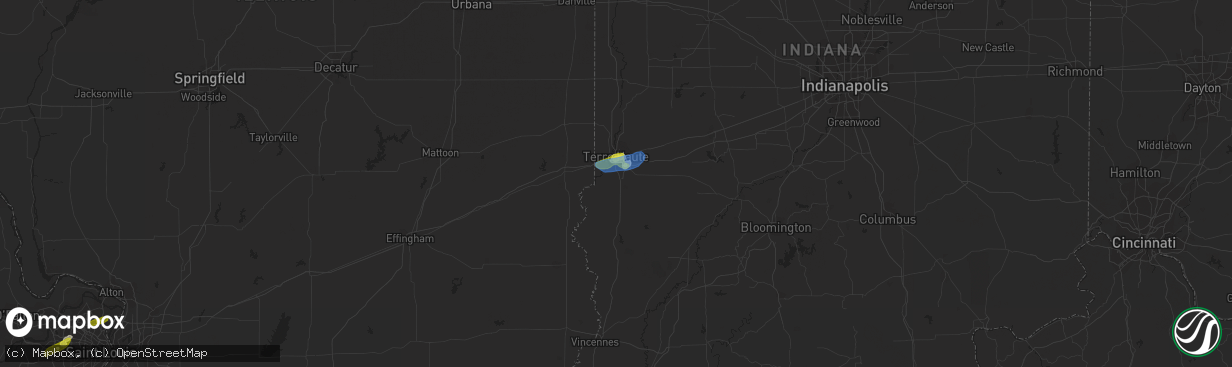 Hail map in Terre Haute, IN on August 17, 2019