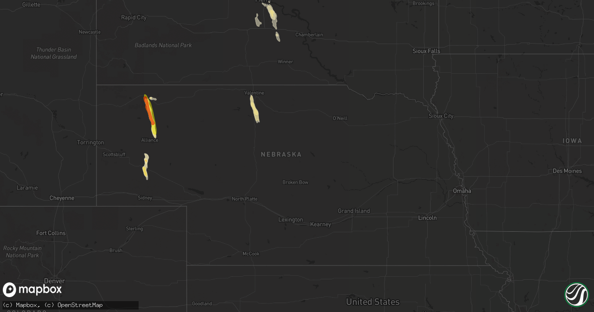 Hail map in Nebraska on August 17, 2020