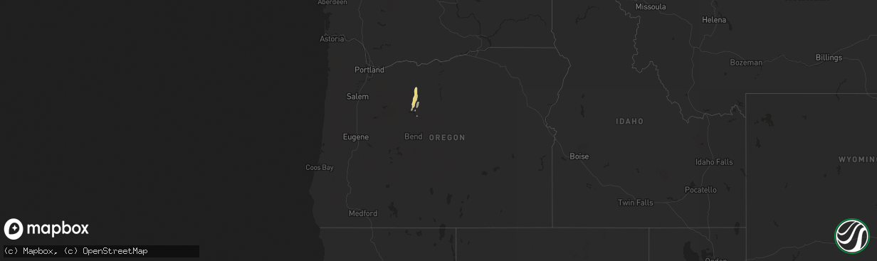 Hail map in Oregon on August 17, 2020