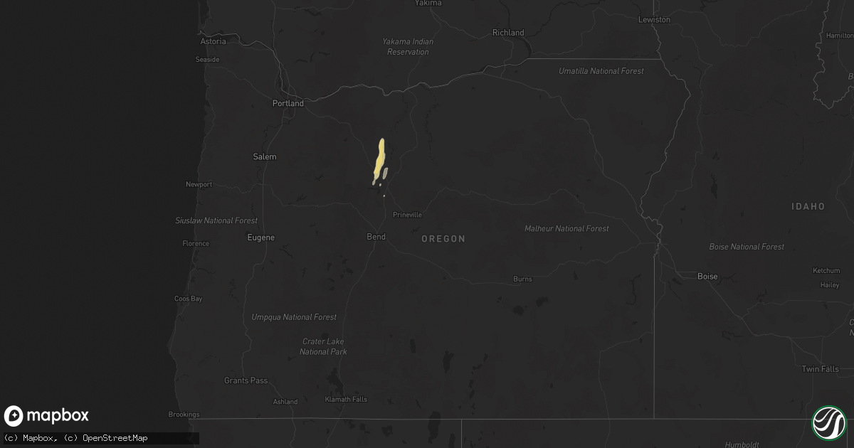 Hail map in Oregon on August 17, 2020