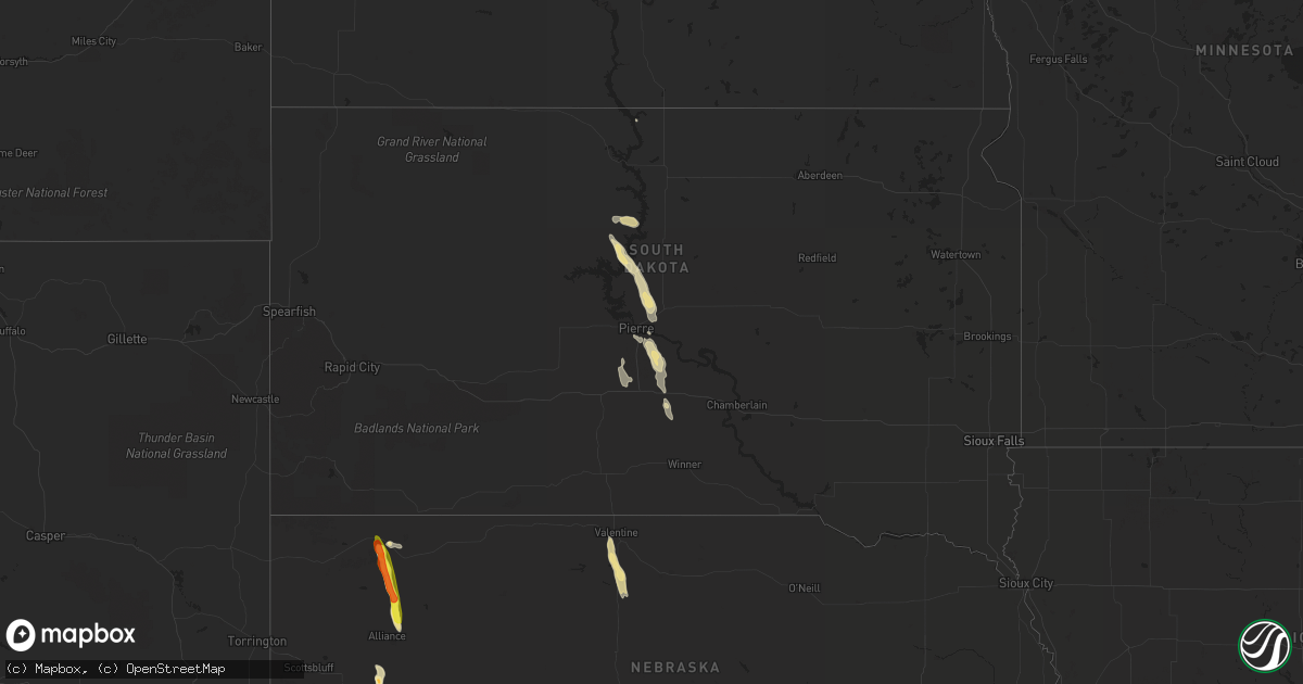 Hail map in South Dakota on August 17, 2020