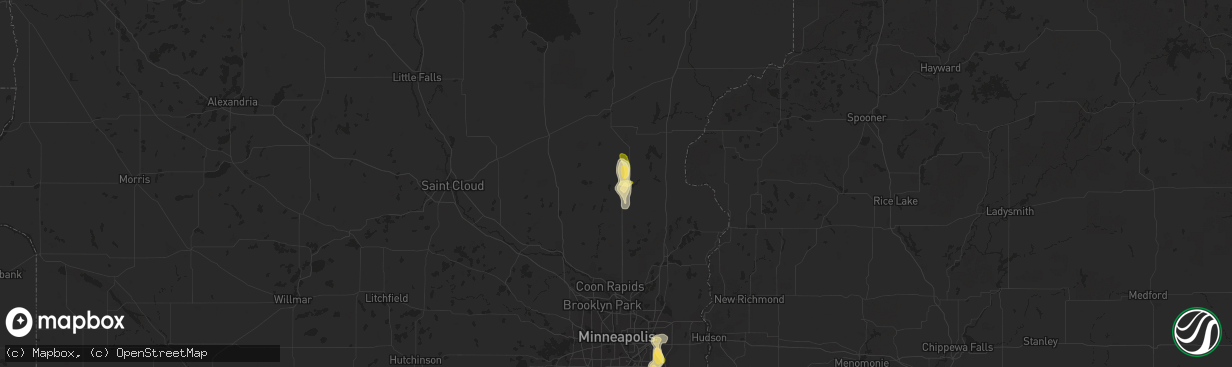 Hail map in Cambridge, MN on August 17, 2022
