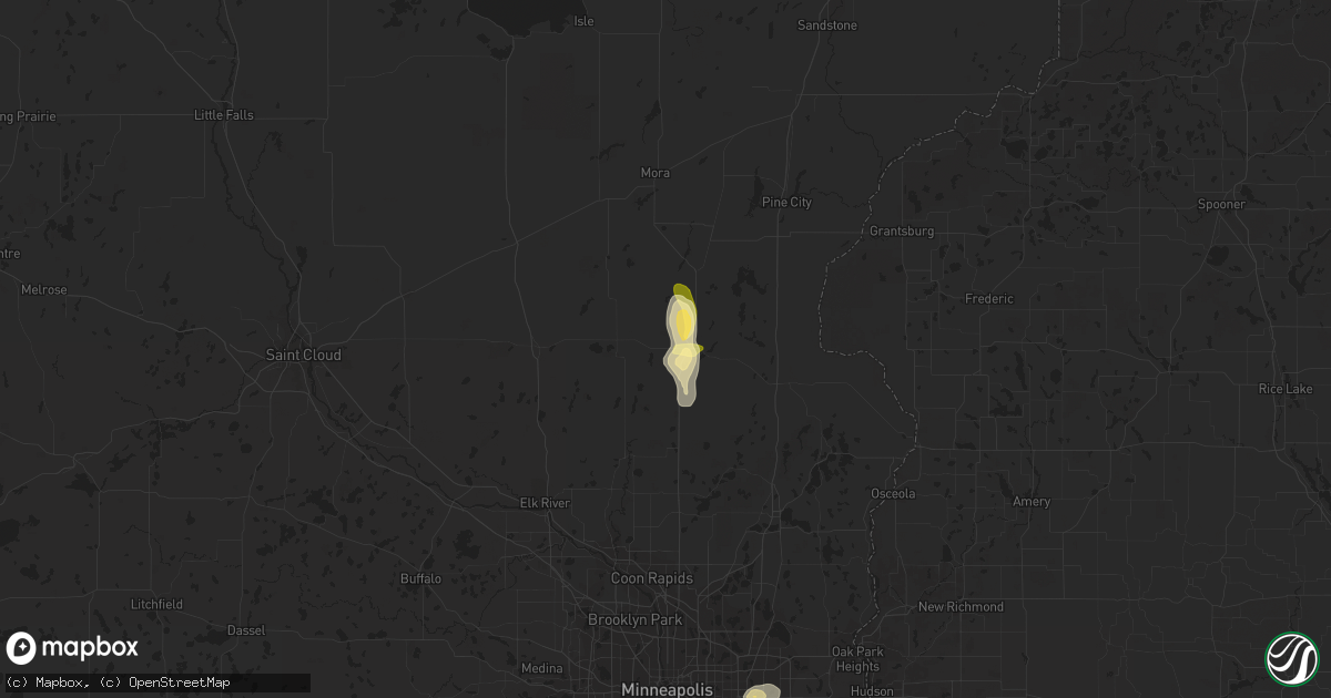 Hail map in Cambridge, MN on August 17, 2022