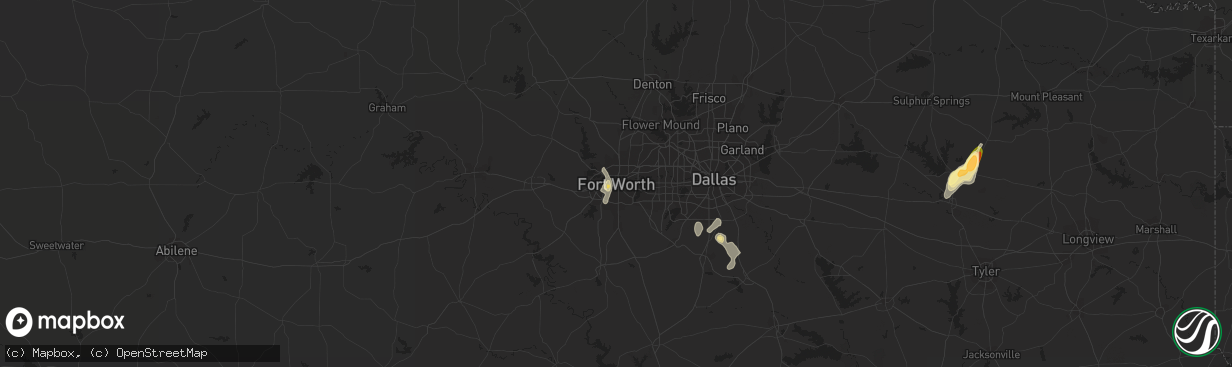 Hail map in Fort Worth, TX on August 17, 2022