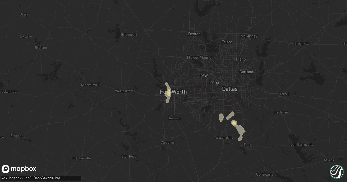 Hail map in Fort Worth, TX on August 17, 2022