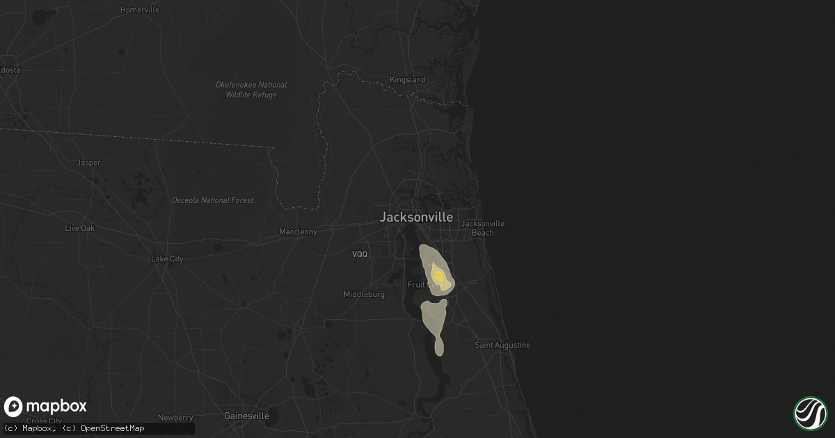 Hail map in Jacksonville, FL on August 17, 2022